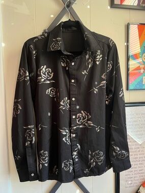Women’s Black Floral Button-Up Shirt